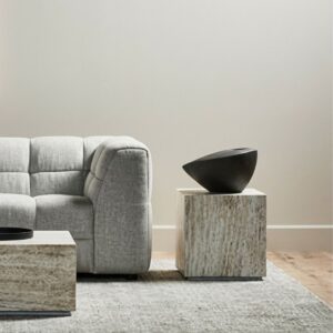 Elle Block Square Side Table (Matt White Marble)